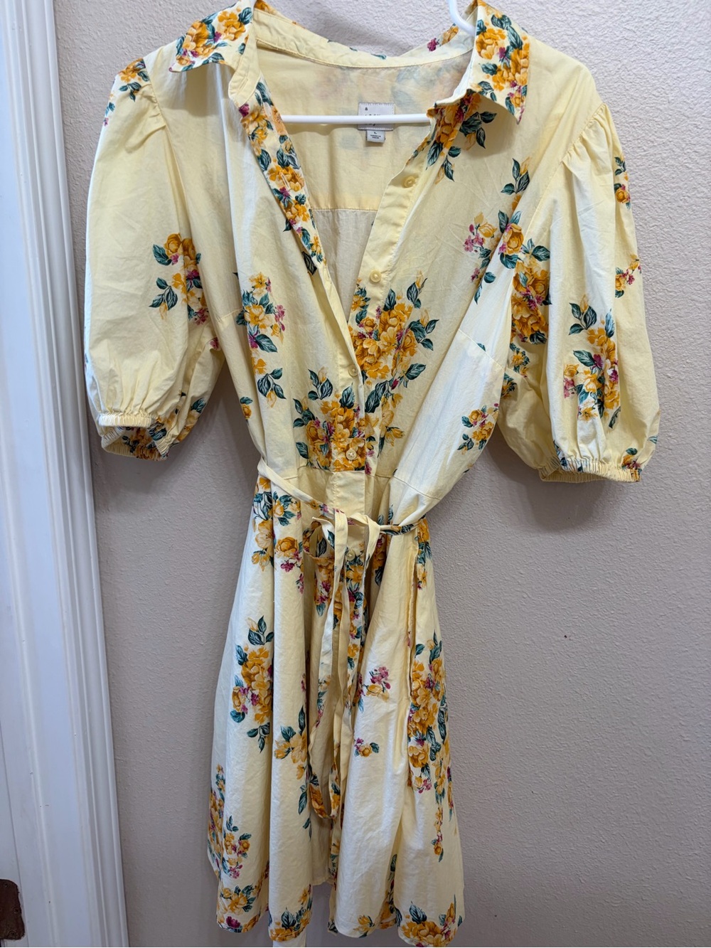 Target Yellow Floral Puff-Sleeve Wrap Mini Dress